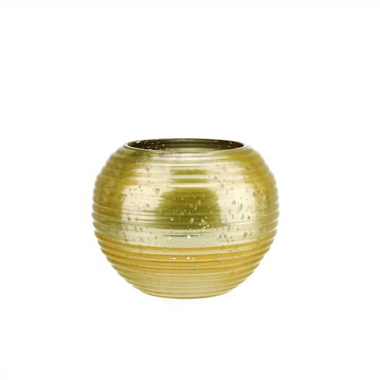 3.25" Yellow & Silver Ribbed Mercury Glass Votive Candle Holders, Set Of 4